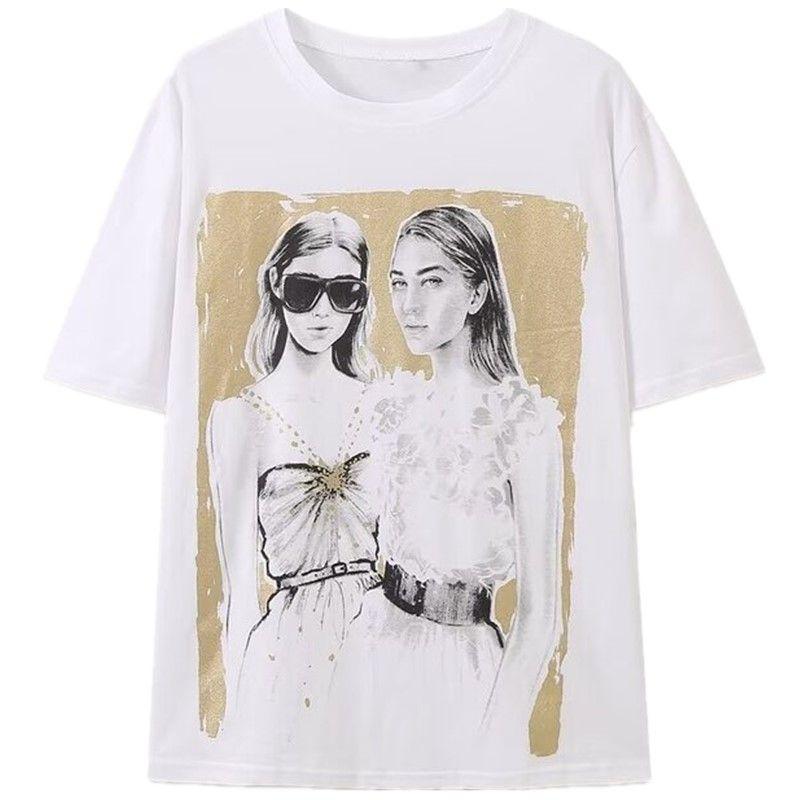 

Fashion Style 2024 Autumn New Women s Clothing Easiest for Match Cotton Comfort Printing Short Sleeve round Neck T-shirt 5644672 White M