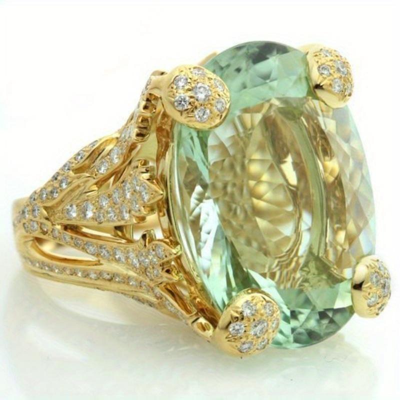 Elegant Gold Color Inlaid White Green CZ Women's Ring Hollow Daily Wear Party Jewelry