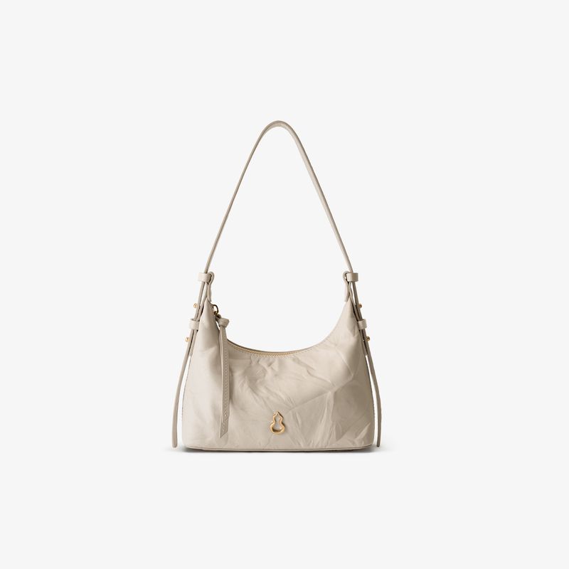 

Daor Kingyuan Hobo Bag Cowhide Underarm Bag Women 2025 Summer New High Sense Pleat Shoulder Shoulder Bag Poria White