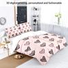 3pcs Pink Love Bedding Set 3D Printed Coreless Duvet Cover for Bedrooms, Gift for Lover Multiple Sizes, Soft and Comfortable