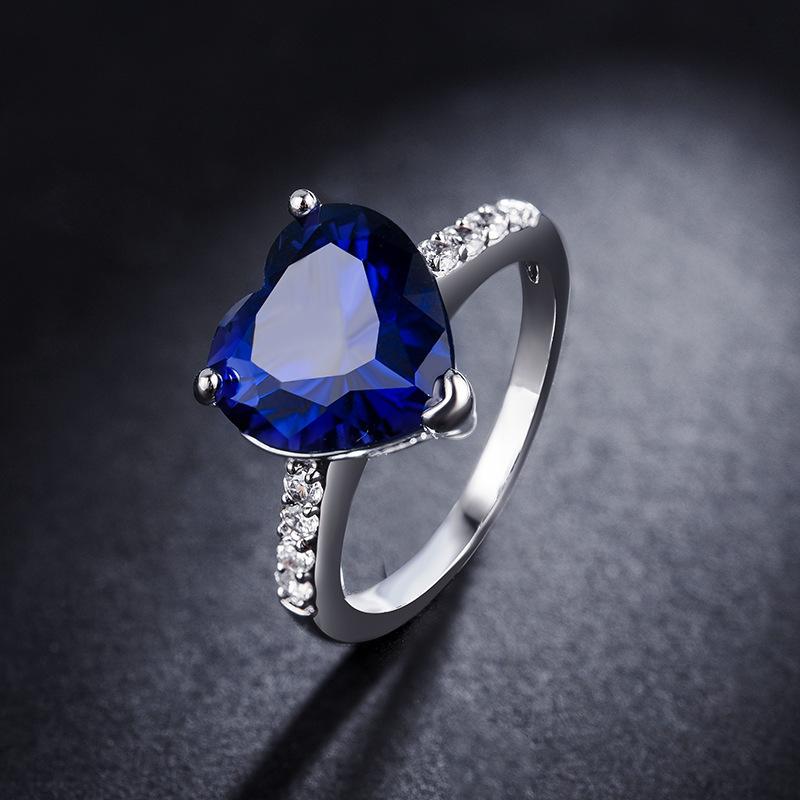 

Buyee 925 Sterling Silver Female Ring Elegant Blue Crystal Heart Ring Finger for Women Fashion Wedding Fine Jewelry Circle 8