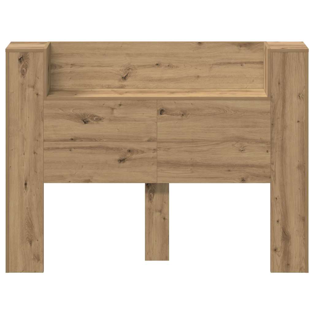 Storage Headboard with LED Artisan Oak Wood Material