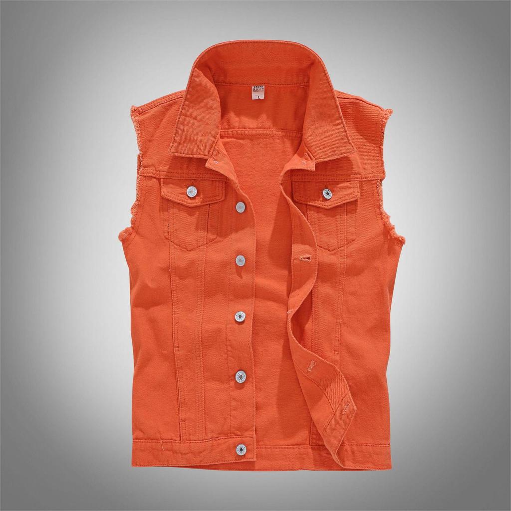 Kule Spring Korean Slim Fit Men's Trendy White Denim Vest