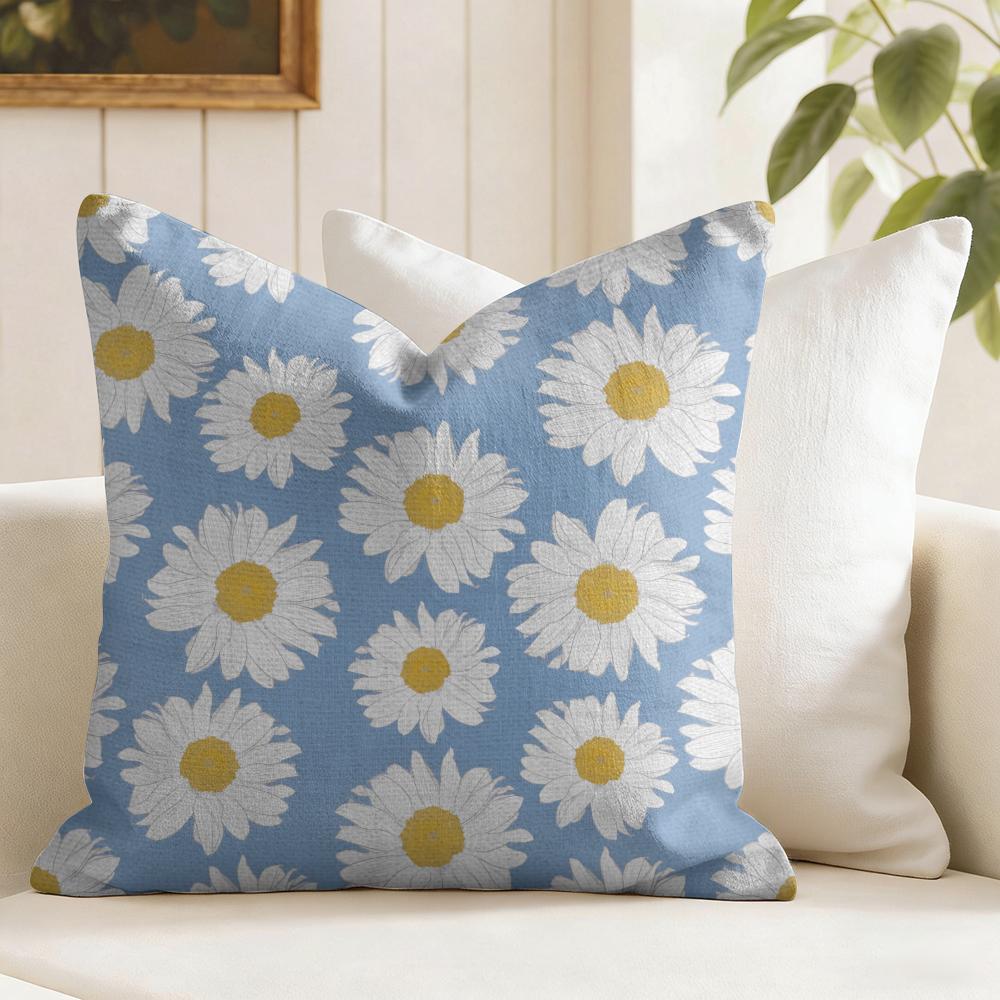 Daisy Pattern Cushion Cover Natural Linen Pillow Cover DoubleSided Print Cushion Cover for Sofa Home Decor
