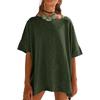 QICED Women's Fashion Casual Solid Color Print 1/2 Sleeves O-Neck  Blouses & Shirts