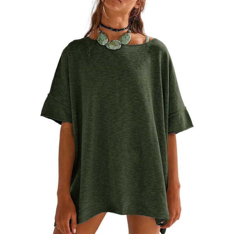 QICED Women's Fashion Casual Solid Color Print 1/2 Sleeves O-Neck Blouses & Shirts