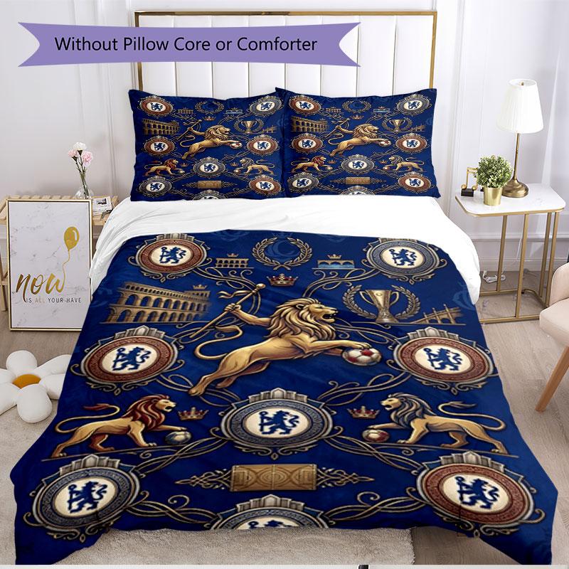 3-teiliges Bettbezug-Set (1 * Bettbezug + 2 * Kissenbezug, ohne Kern), Chelsea Football Club Druck Weiches Ganzjahres-Bettwäscheset, Heimschlafzimmer-Dekoration Geschenk