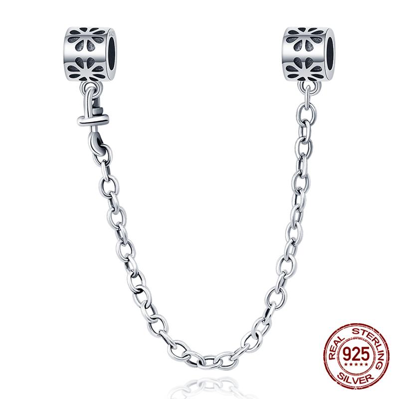 Chaîne de sécurité Argent Sterling 925 Nouveau 100% Argent Sterling 925 Floral Chaîne de sécurité avec fermeture éclair pour femmes originales
