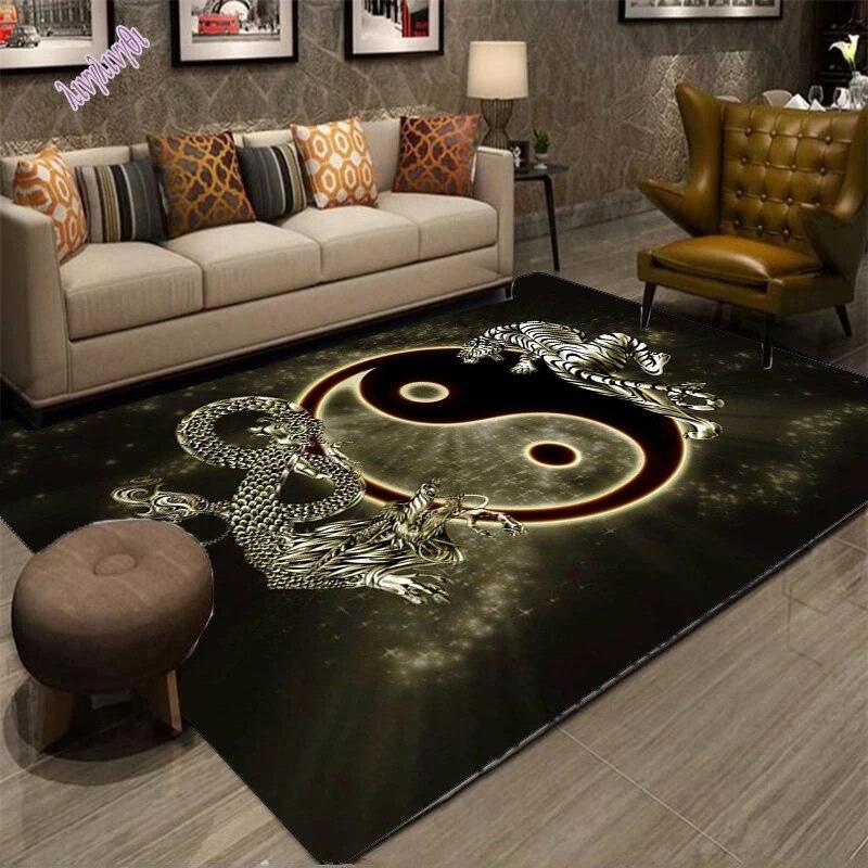 Modern Chinese Dragon Tiger Tai Bagua Yin Yang Area Rugs Living Room Carpet for Children Play Home Deco Floor Mat and Carpets