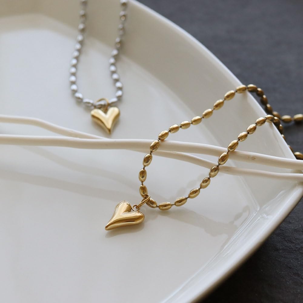 JewelVOX Necklace for Surgical Stainless Ball for Adults [JewelVOX] Women, Steel, Heart, Hypoallergenic, Chain, (Silver)