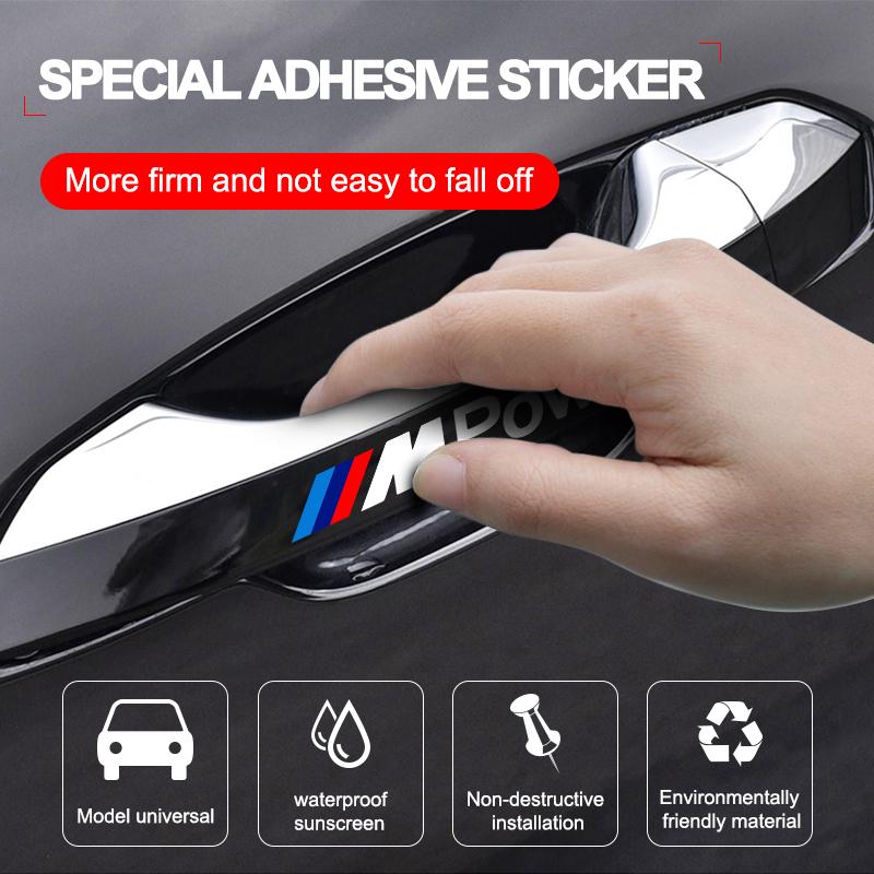 4Pcs Car Door Handle Stickers Tire Rear View Mirror Decals For BMW M E34 E36 E60 E90 E46 E39 E70 F10 F20 F30 X5 X6 X1 M3 M5 M6 E71 F01 F02 F87
