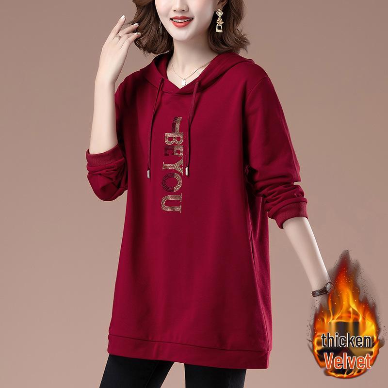 Women's Mid-Length Hooded Sweatshirt - Loose Fit, Plus Size, Casual Top for Spring/Autumn, Hip-Covering Design for Middle-Aged Moms