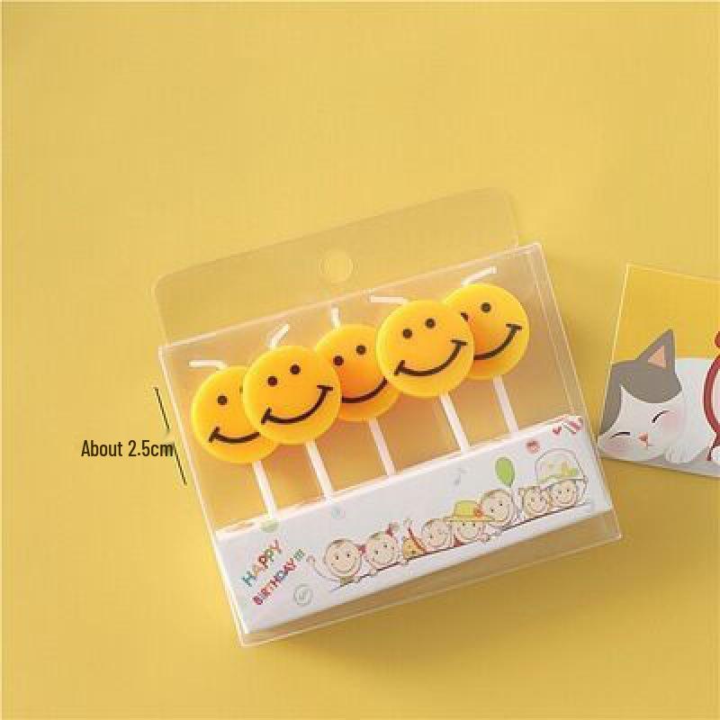 Korean Yellow Smiley Face Birthday Candles - Cute Cartoon Party Decorations