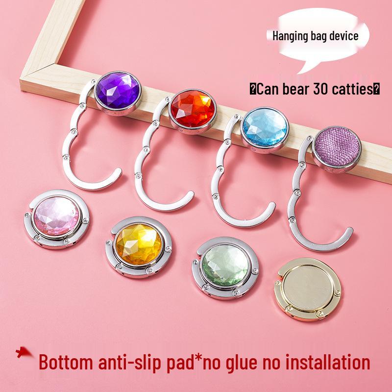 Portable Folding Crystal Handbag Hook - Rhinestone-Free Metal Clip for Table Edge