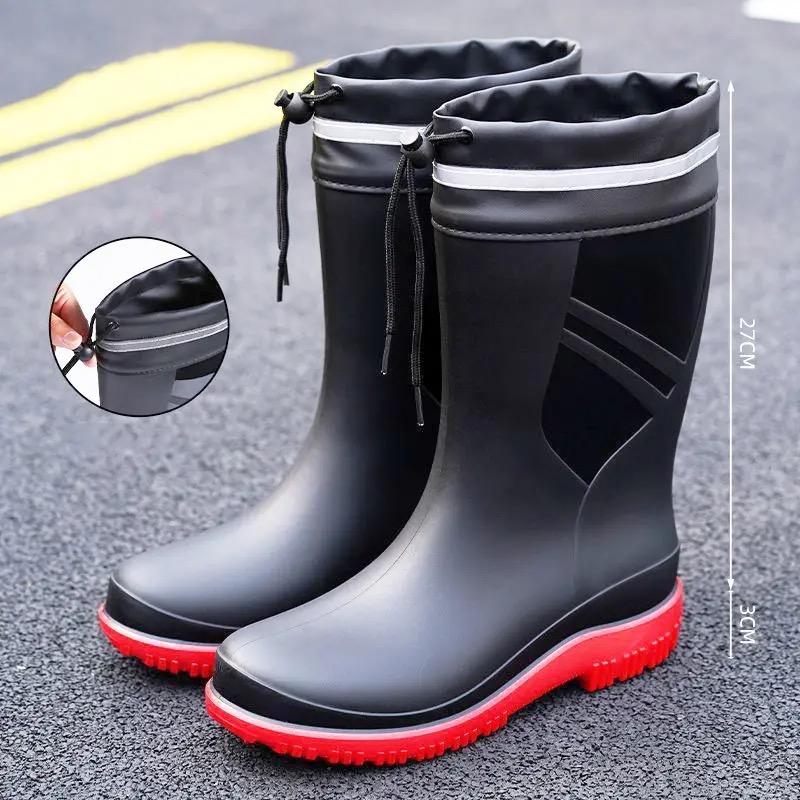 Fashion Fashion Men's Medium Tube Rain Boots Outdoor Anti-Slip Rubber Galoshes Shoes for Men Waterproof Fishing Shoe Botas Lluvia Hombre