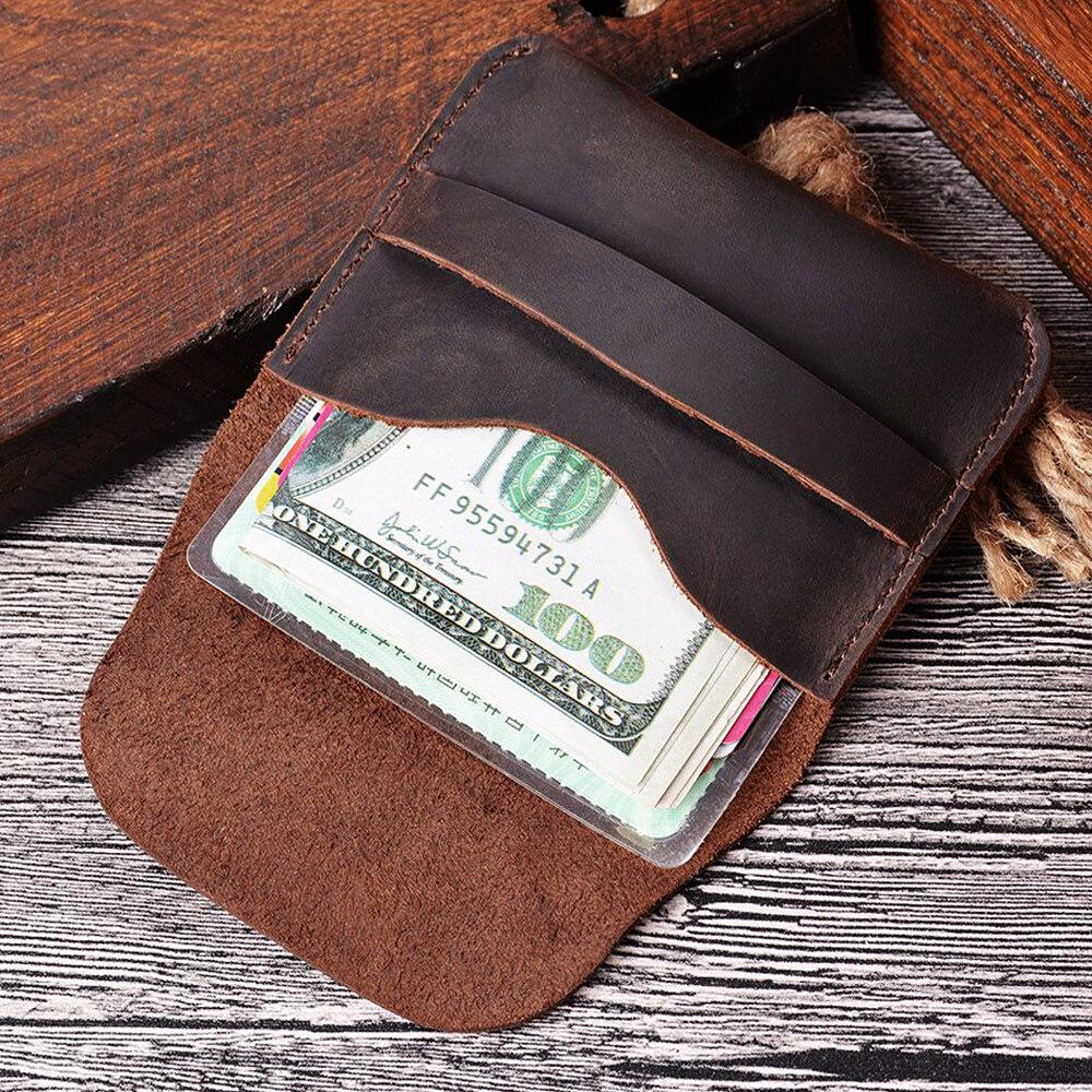 Husă din piele Crazy Horse, lucrată manual, retro, pentru carduri de identitate, ultra-subțire și compactă, pentru carduri de credit