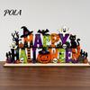 Spooky Halloween Table Centerpieces Happy Wooden Sign Ornaments with Pumpkin Ghost And Bat Elements for Decorations Tiered Tray Decor Autumn