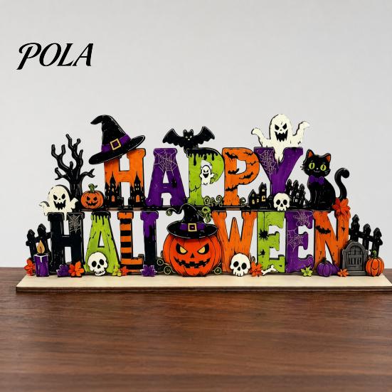 Spooky Halloween Table Centerpieces Happy Wooden Sign Ornaments with Pumpkin Ghost And Bat Elements for Decorations Tiered Tray Decor Autumn