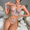 Sweet Floral Embroidered Boned Camisole And Thong Set For Women's  Hollow Out Lingerie Underwear