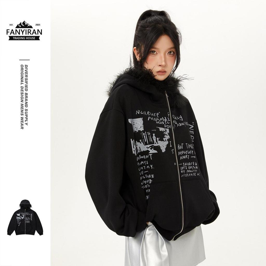 NEPLEURE Women's Casual Hooded Cardigan with Fur Collar