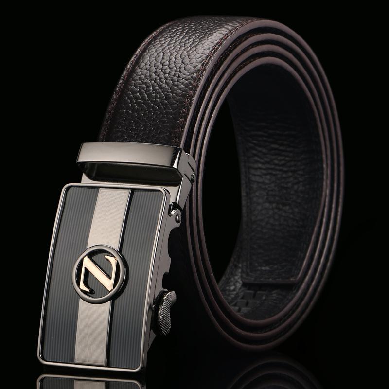 Brown Open Edge Cowhide Belt  Men's Real Cowhide Business Casual Automatic Buckle Belt