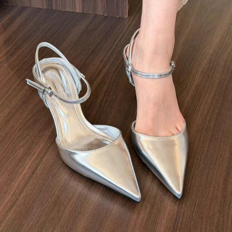 Summer New Pointed Toe Nude Patent Leather Heels Women's Light Mouth Straight Heel Sexy Sandals