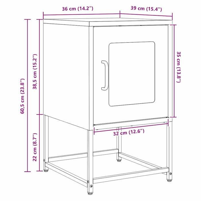 VidaXL Pink Bedside Table 36x39x60.5 Cm Cold-Rolled Steel, Side Table, Bedside Cabinet, End Table for 853327