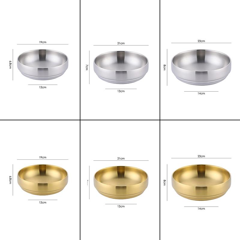 Stainless Steel Double Layer Noodle Bowl Gold Silver Salad Soup Heat Insulation Stainless Steel Noodle Bowl Large Gold Bowl