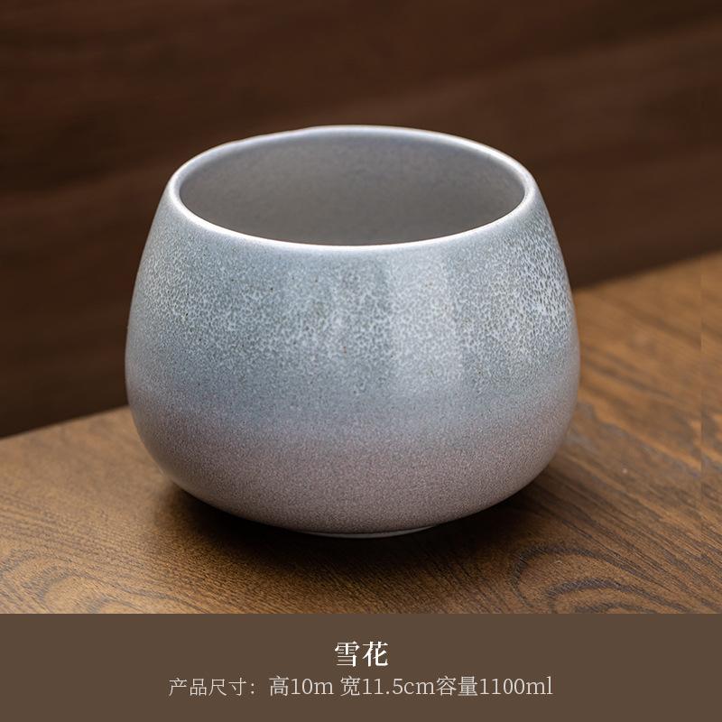 Kiln Change Green Glaze Premium Ceramic Large Tea Residue Bowl Tea Water Separation Tea Rinse Basin for Gongfu Tea