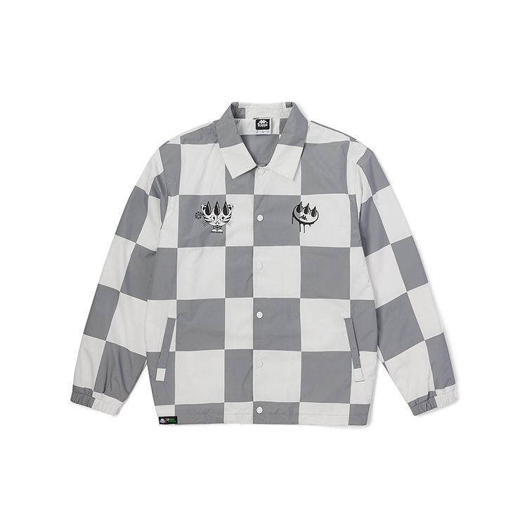 Kappa X Clawmoney Collaboration Casual Checkered Letter Long Sleeve Woven Sports Jacket Unisex jackets White K0CY2JJ30P