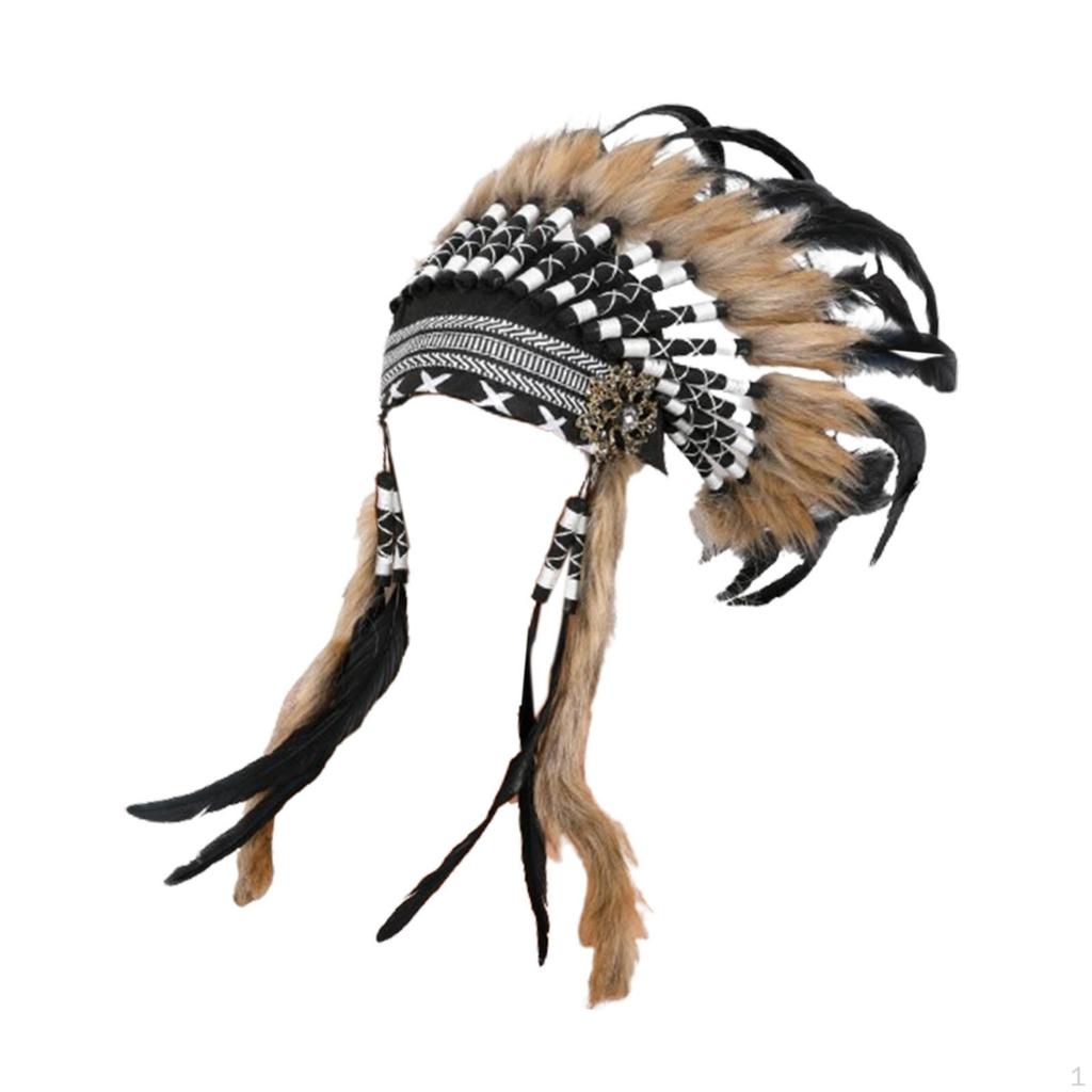 Chief Indian Hat Artificial Feather Headdress Headwear for Fancy Dress Holiday