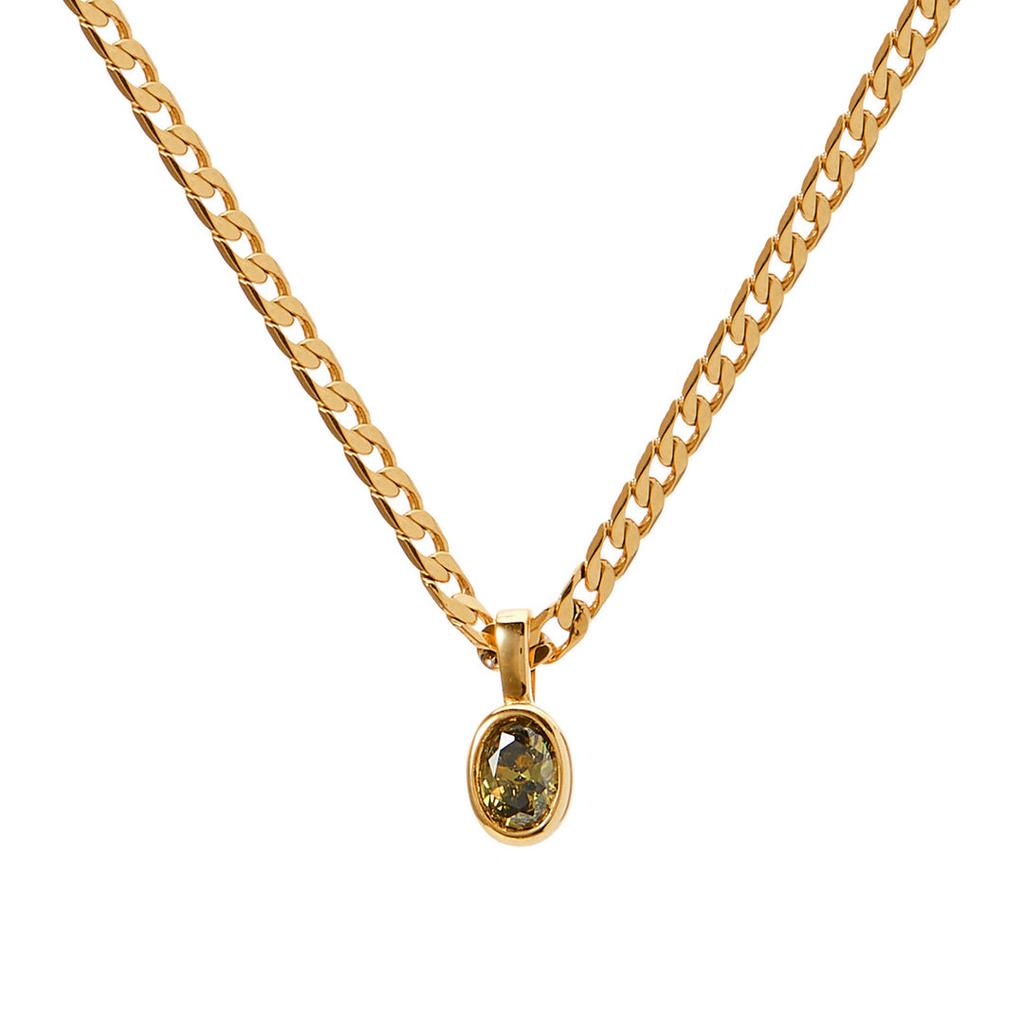 Dainty Stainless Steel Oval Multi-color Natural Stone Pendant Necklace for Women 18k Gold Plated Cuban Chain Necklaces Zircon