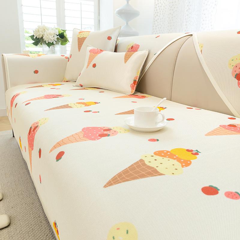 Nordic Instagram Style Cute Ice Silk Mat Sofa Cushion Summer Cool Non-Slip Sofa Cover Cover