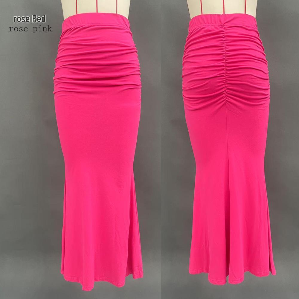 European and American High-Waisted Elastic Pleated Fishtail Midi Skirt for Autumn and Winter