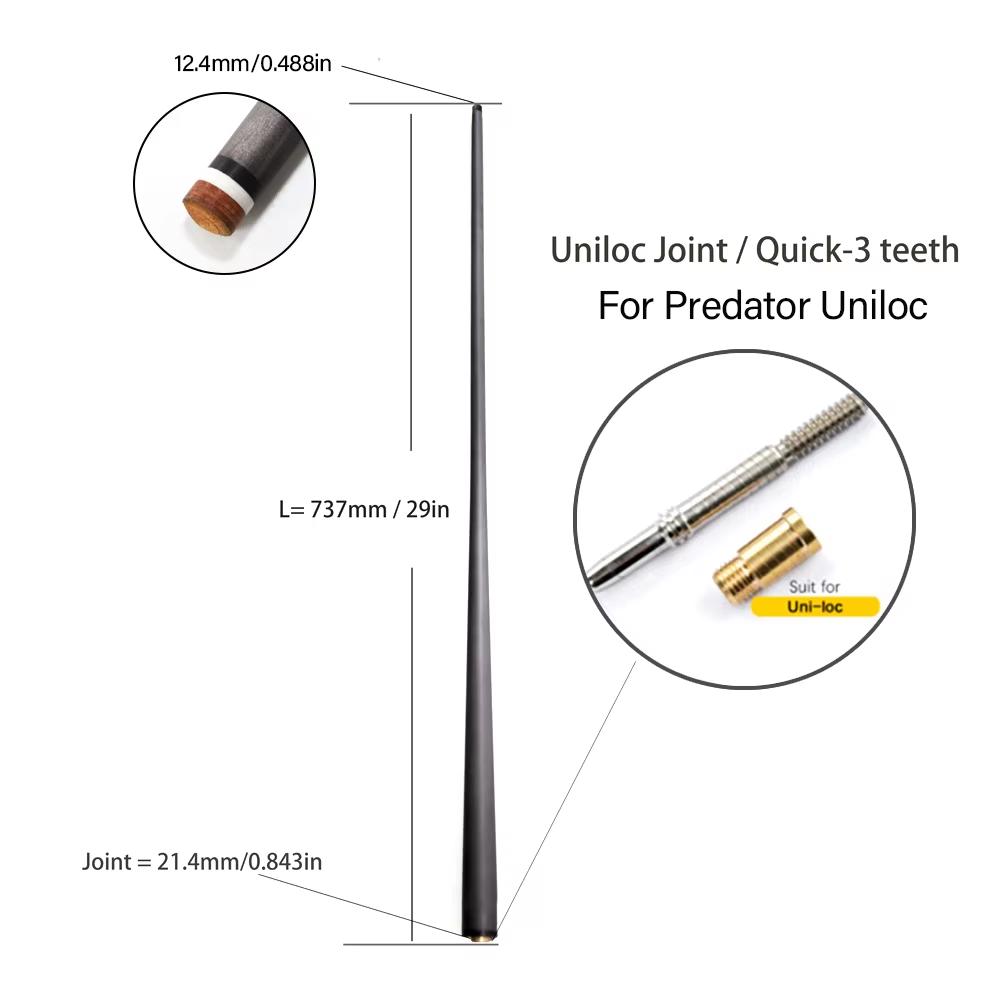 Profesionální karbonová tyč na kulečník | Nízká deformace, design Pro Taper s technologií Black Tech | Extra náhradní tyč na kulečník