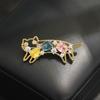 Temperament Niche Sweet Colored Diamond Inlaid Stretching Kitten Brooch Cute Versatile Animal Pet Pin Female