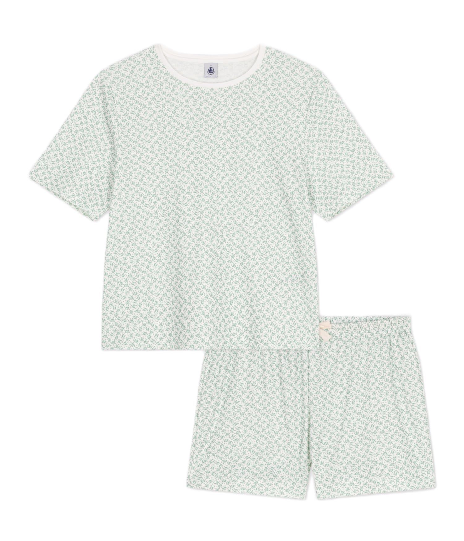 

Petit Bateau Short Sleeve Pajamas A0D83 Size S Off-White/Light Green,