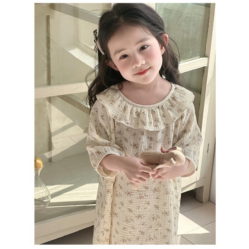 Girls Princess Style Thin 100 Percent Cotton Nightdress Kids Summer Sleepwear Home Clothing