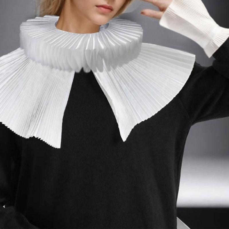 Elizabethan Ruffle Faux Collar Victorian Style Neck Ruff Shawl and Cuffs Set for Cosplay and Halloween Costume Accessory