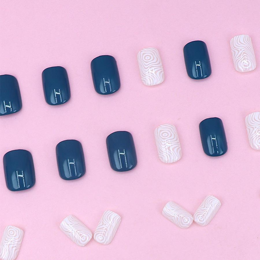 Elegant Ocean Blue and White Striped European Style Square Fake Nail Art Stickers