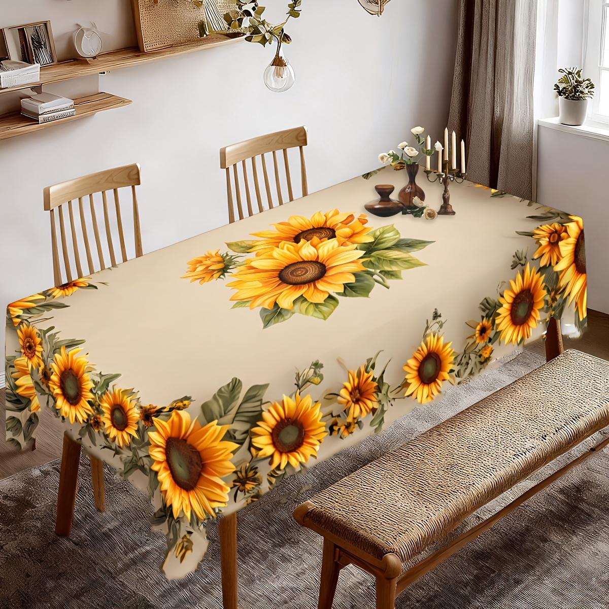 1 stuk Gele Zonnebloem Print Tafelkleed | Polyester, Kantrand Ontwerp, Geschikt voor Binnen- en Buitendecor 100x145cm white