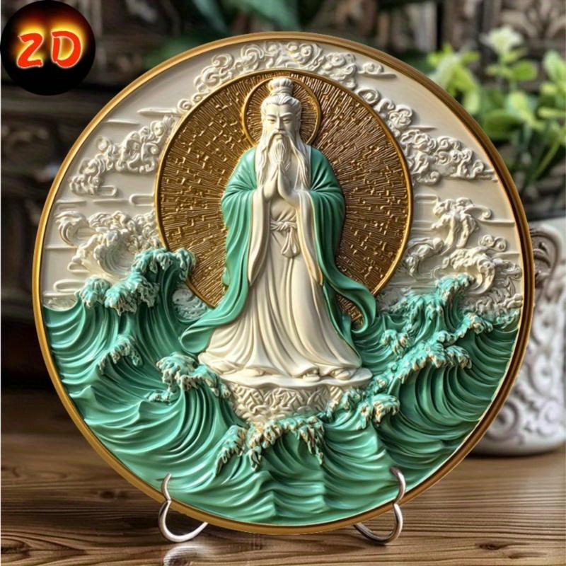 

2d Flat 20*20cm, Vintage-Style God of Wealth Wooden Wall Art, Circular Wooden Decor for Home, Kitchen and Garden, Decorative Wall Poster 20x20cm