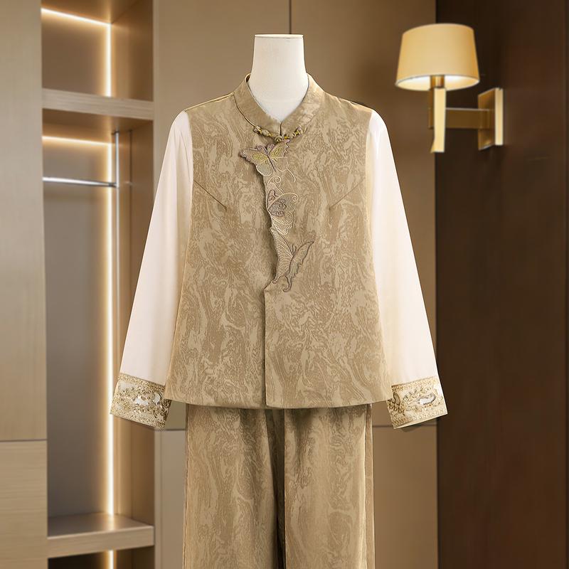 Yuzhaolin Women s Jacquard Butterfly Embroidery New Chinese Style Summer Set 4XL