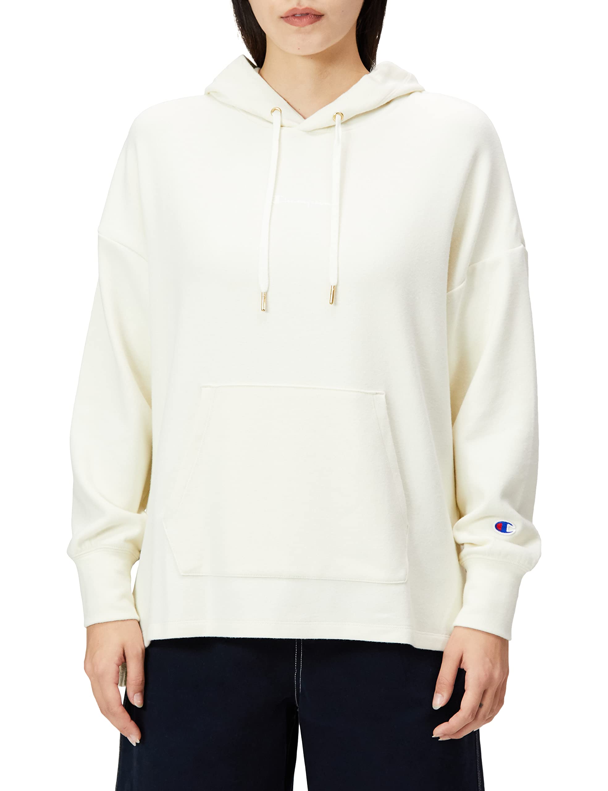 

Champion Long Sleeve Stretch Warm Script Logo Hooded Size M Women s T-Shirt, Off-White, (CW-WS412)