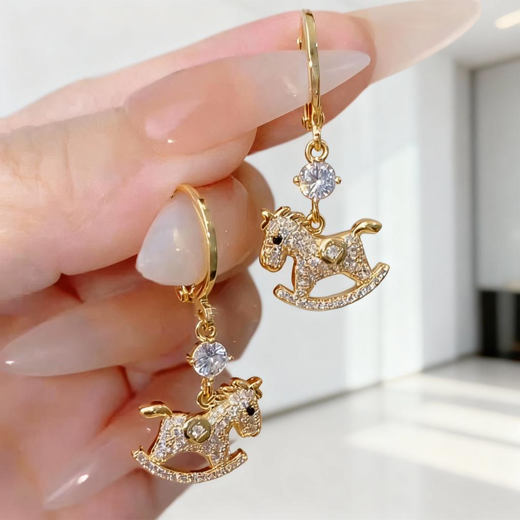 Light Luxury Shiny Zircon Horse Drop Earrings for Women Elegant Long Tassel Animal Horse Earrings Aesthetic Party Jewelry Gifts