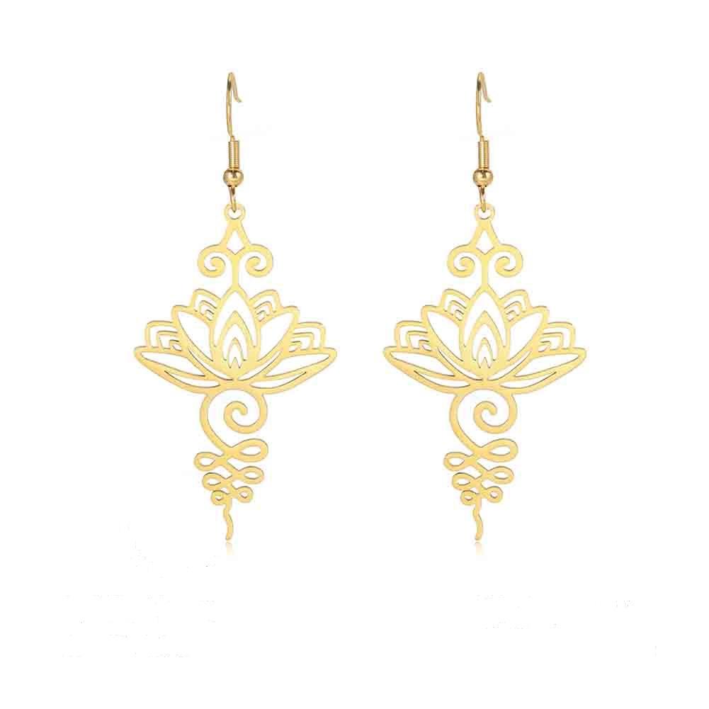 Simple Titanium Steel Earrings With Hollow Lotus Pendant For Women