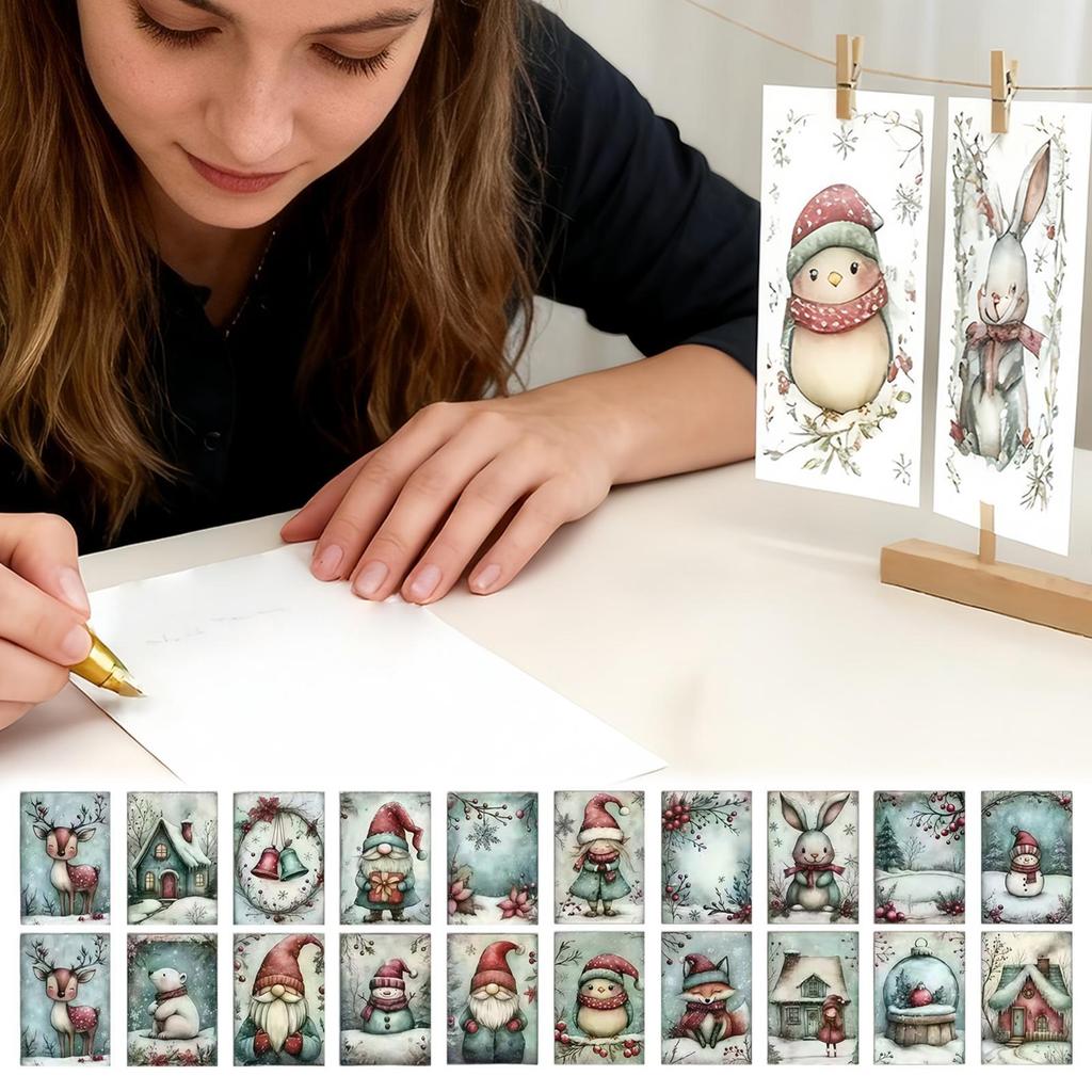 Christmas Cards 20-Piece Snow Festive Home Decor Vintage Dwarf Animal Holiday Postcard For Kids Adults Collectors Family