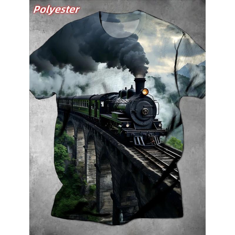 Starry Sky Bus Pattern T Shirts For Men Retro Train 3D Print