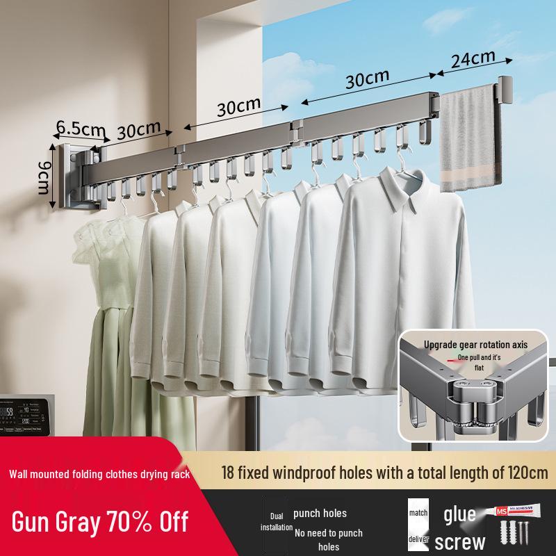 Wall-Mounted Retractable Clothes Drying Rack for Balcony and Bay Windows