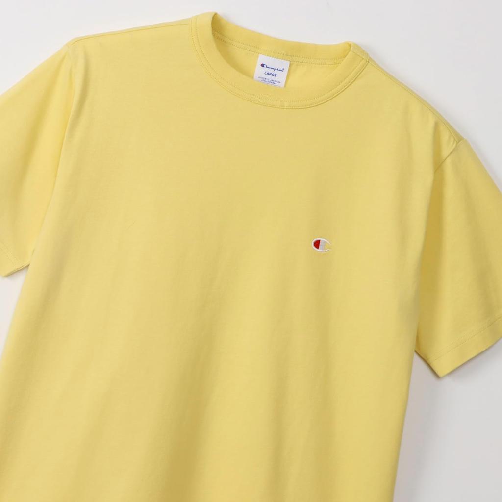 Champion short classic Cotton logo short sleeve cream yellow T-shirt, sleeve, 100% cotton, USA, one-point embroidery, T-shirt, basic,
